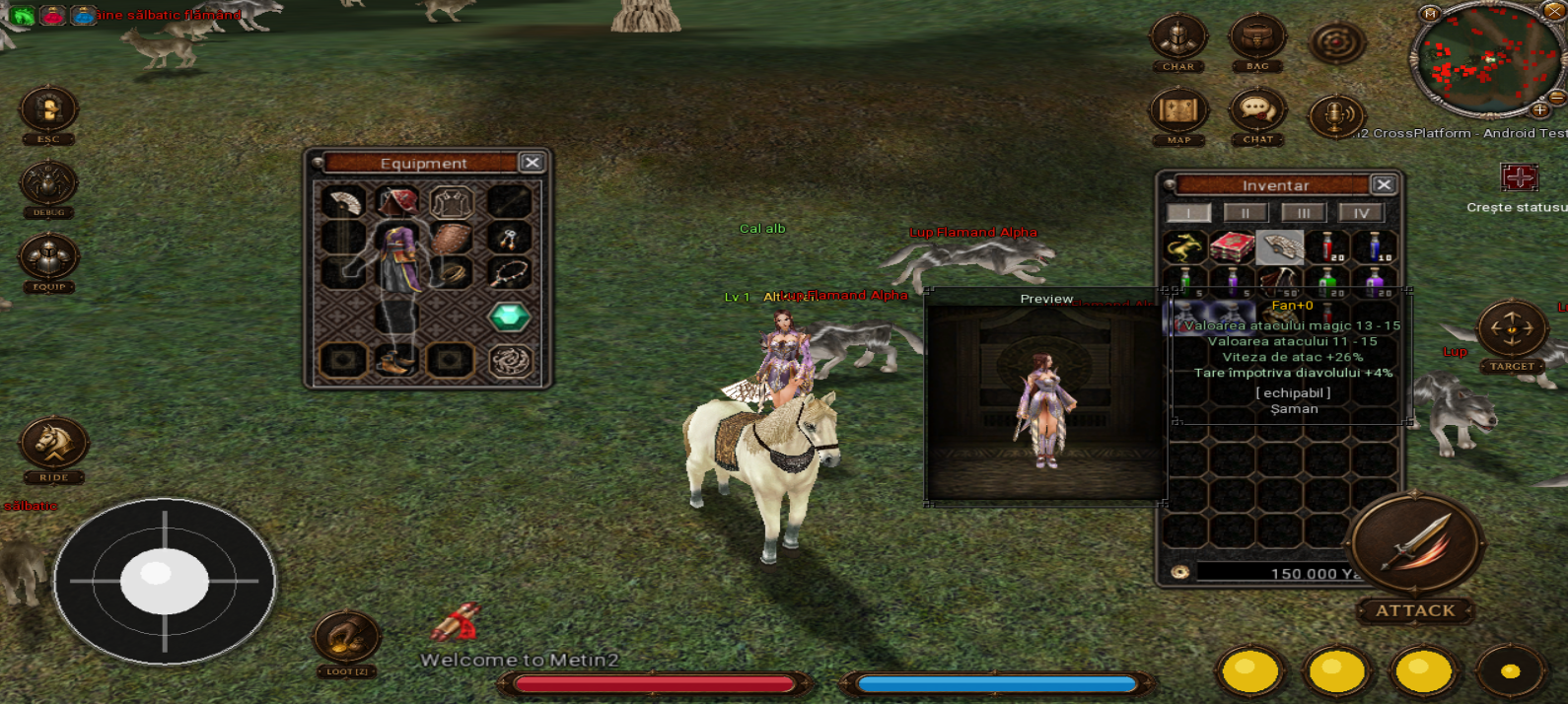 Touch gameplay with equipment, inventory and combat controls